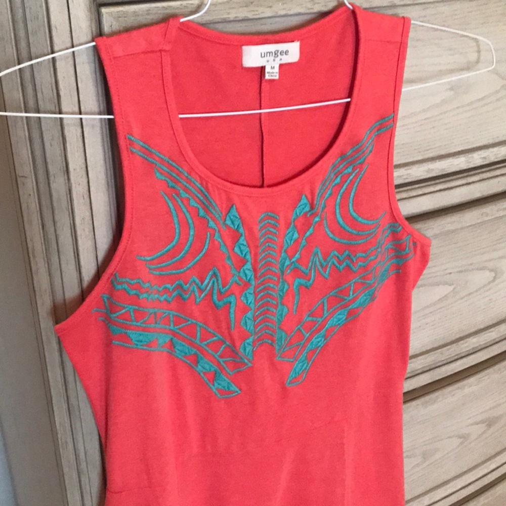 Umgee Pink Turquoise Embroidered Dress - Picture 4 of 8